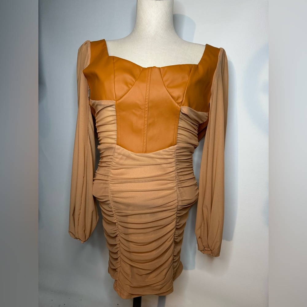 Cbr brand sheer and pleather with ruching Small NWT